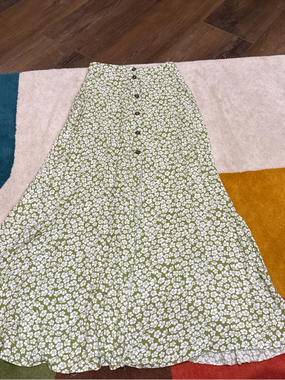 ASOS Olive Green and White Floral Button-Front Maxi Skirt